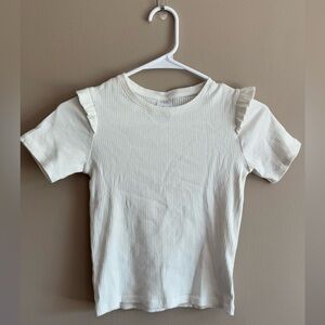 Zara Kids White/Ivory Ribbed Ruffle Short Sleeve Tee, Size 10